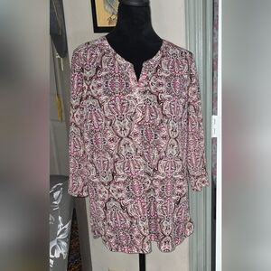 Croft & Barrow Pink and Black Patterned Blouse